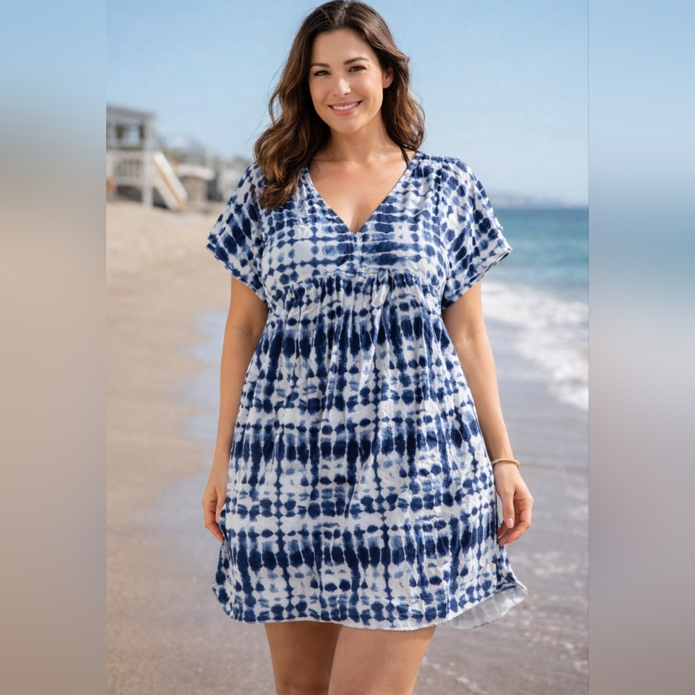 Blue Tie-Dye Women's Swim Cover-Up